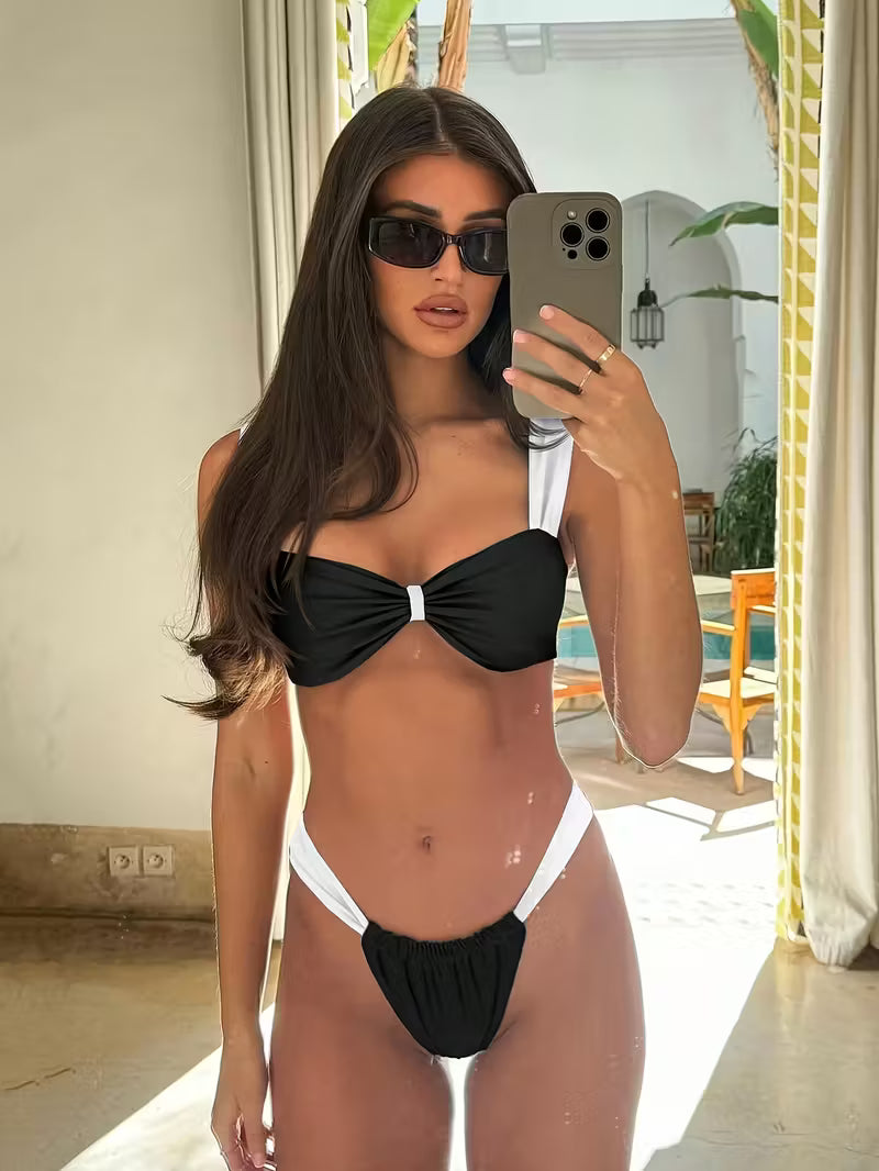 Czarno-biały komplet bikini damski – nowoczesny minimalizm i elegancki kontrast