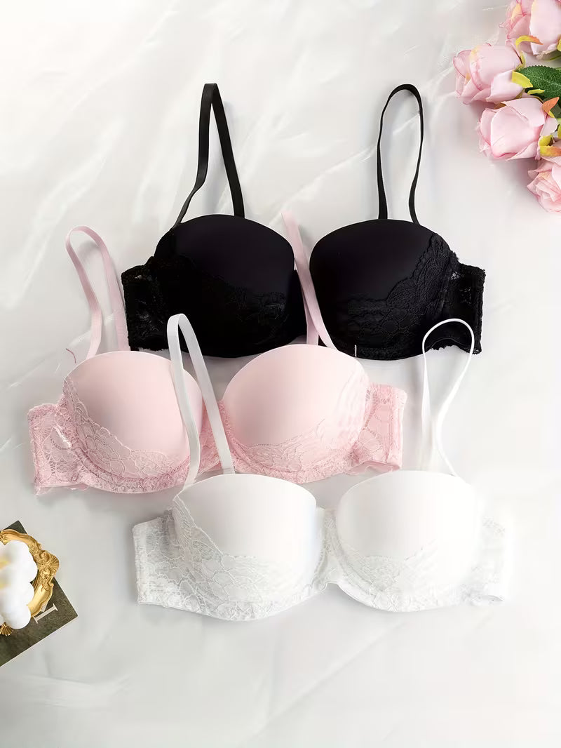 Zestaw 3 biustonoszy push-up – klasyczna koronka i modelujące wsparcie
