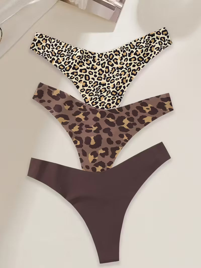Zestaw 10 sztuk damskich stringów – bezszwowa forma i leopardzi akcent