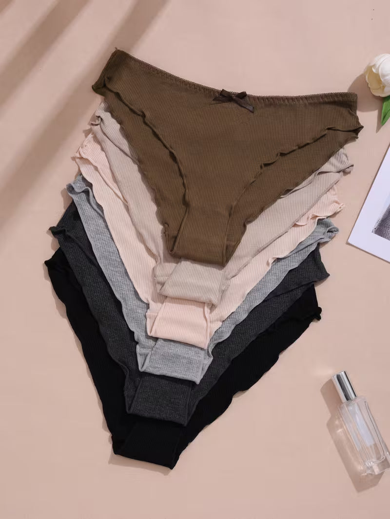 Zestaw 6 sztuk damskich majtek z niskim stanem – prążkowana faktura i subtelna kokarda