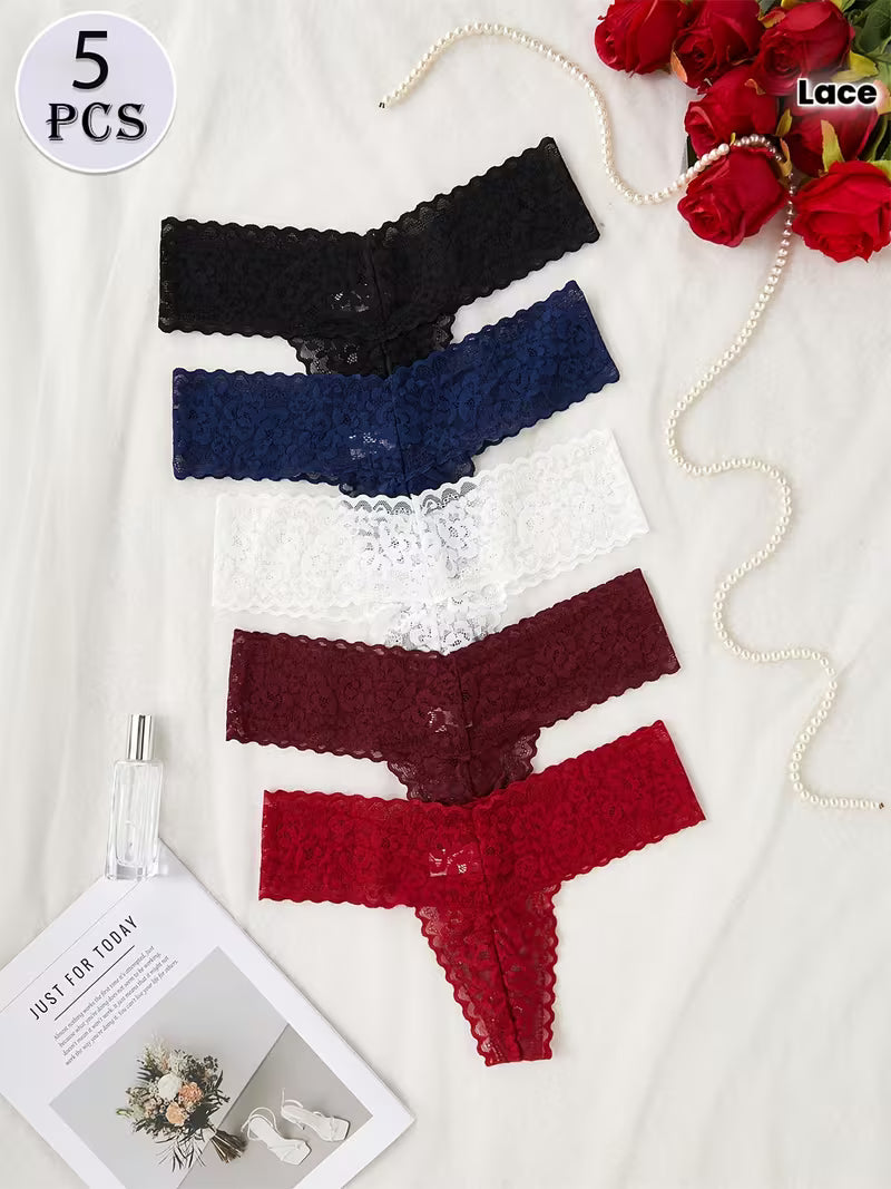 Zestaw 5 sztuk francuskich stringów koronkowych – subtelna zmysłowość