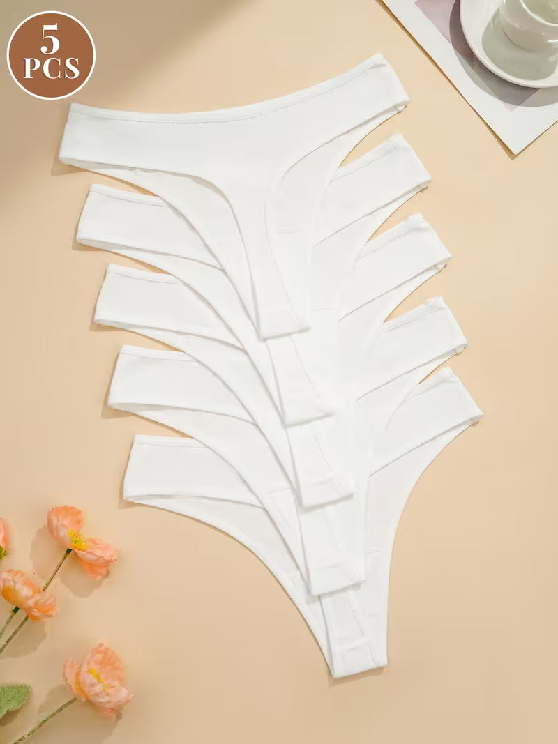 Zestaw 5 bawełnianych stringów – niski stan i czysta linia