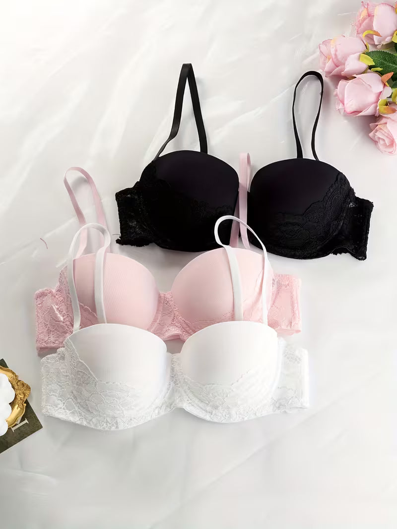 Zestaw 3 biustonoszy push-up – klasyczna koronka i modelujące wsparcie