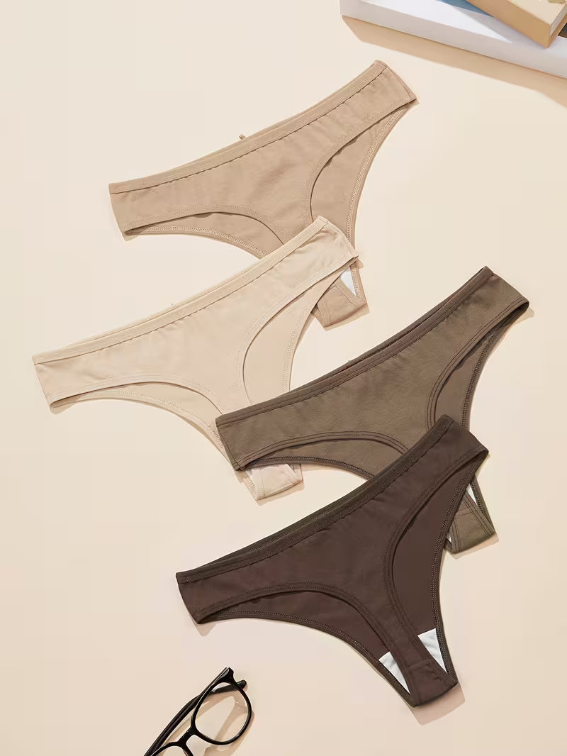 Zestaw 4 bawełnianych stringów – niski stan i subtelna kokarda