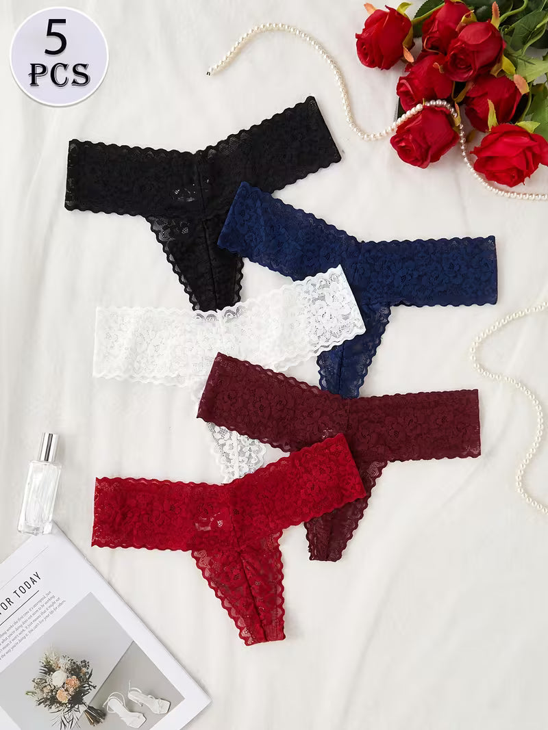 Zestaw 5 sztuk francuskich stringów koronkowych – subtelna zmysłowość