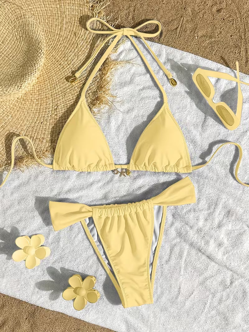 Jednokolorowe bikini damskie halter – letnia lekkość i czysta linia