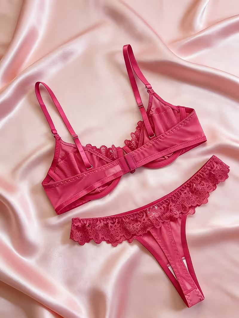 Koronkowy komplet bielizny Deep V – intensywny kolor i elegancka linia