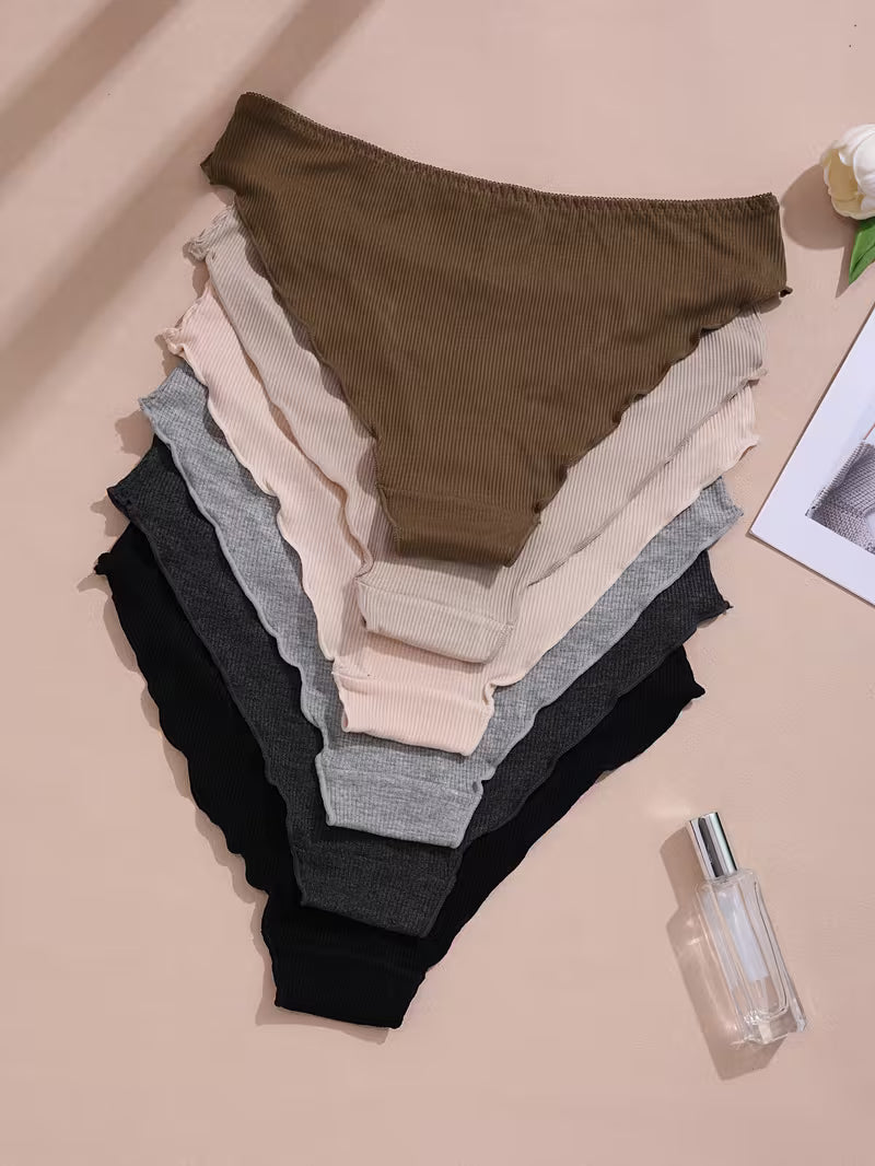 Zestaw 6 sztuk damskich majtek z niskim stanem – prążkowana faktura i subtelna kokarda