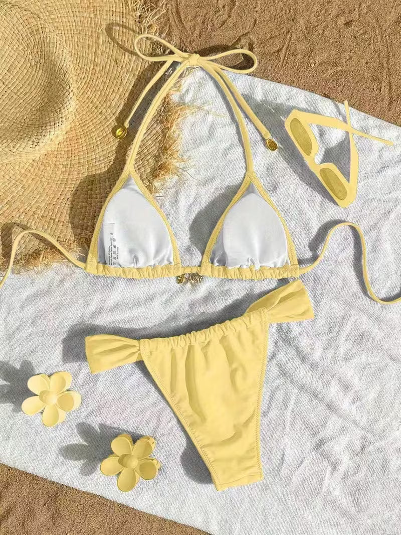 Jednokolorowe bikini damskie halter – letnia lekkość i czysta linia