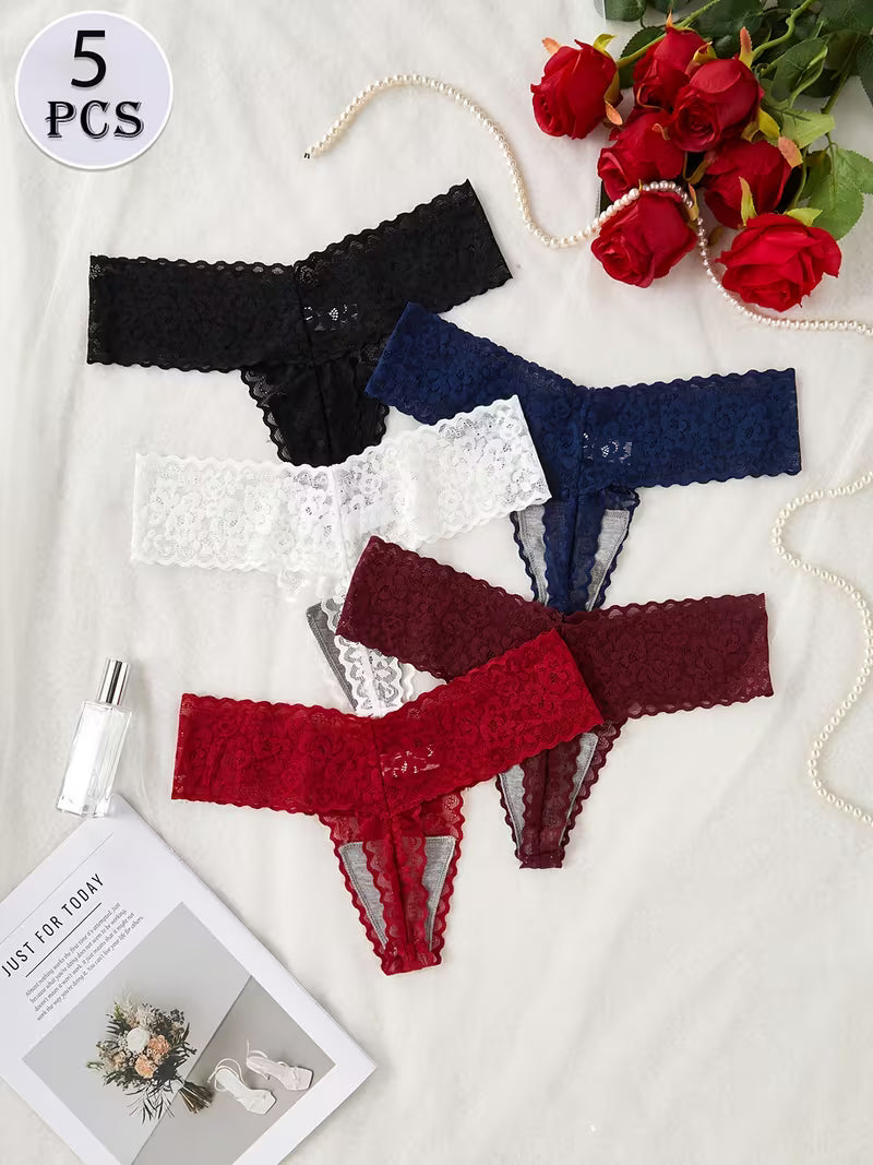 Zestaw 5 sztuk francuskich stringów koronkowych – subtelna zmysłowość