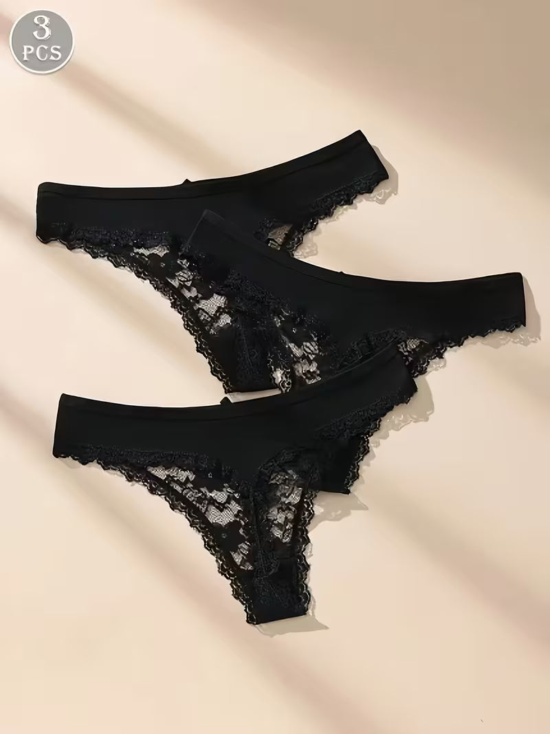 Zestaw koronkowych majtek damskich 3 sztuki – czarna klasyka i delikatny detal