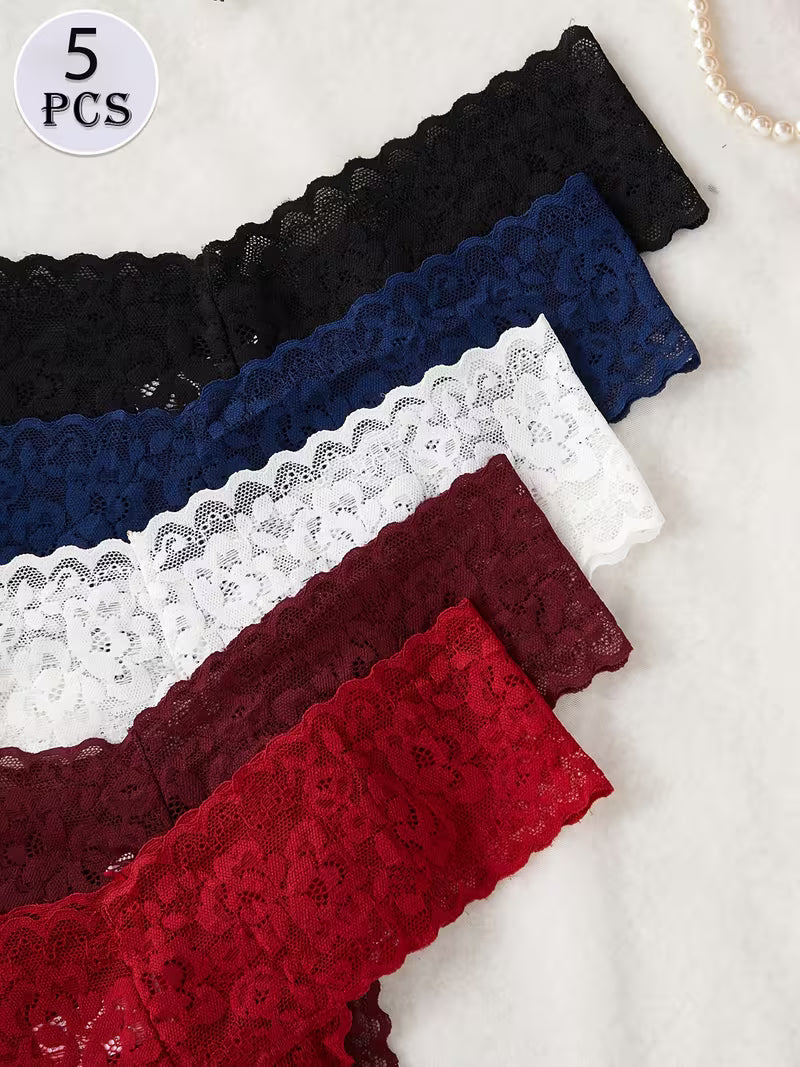 Zestaw 5 sztuk francuskich stringów koronkowych – subtelna zmysłowość