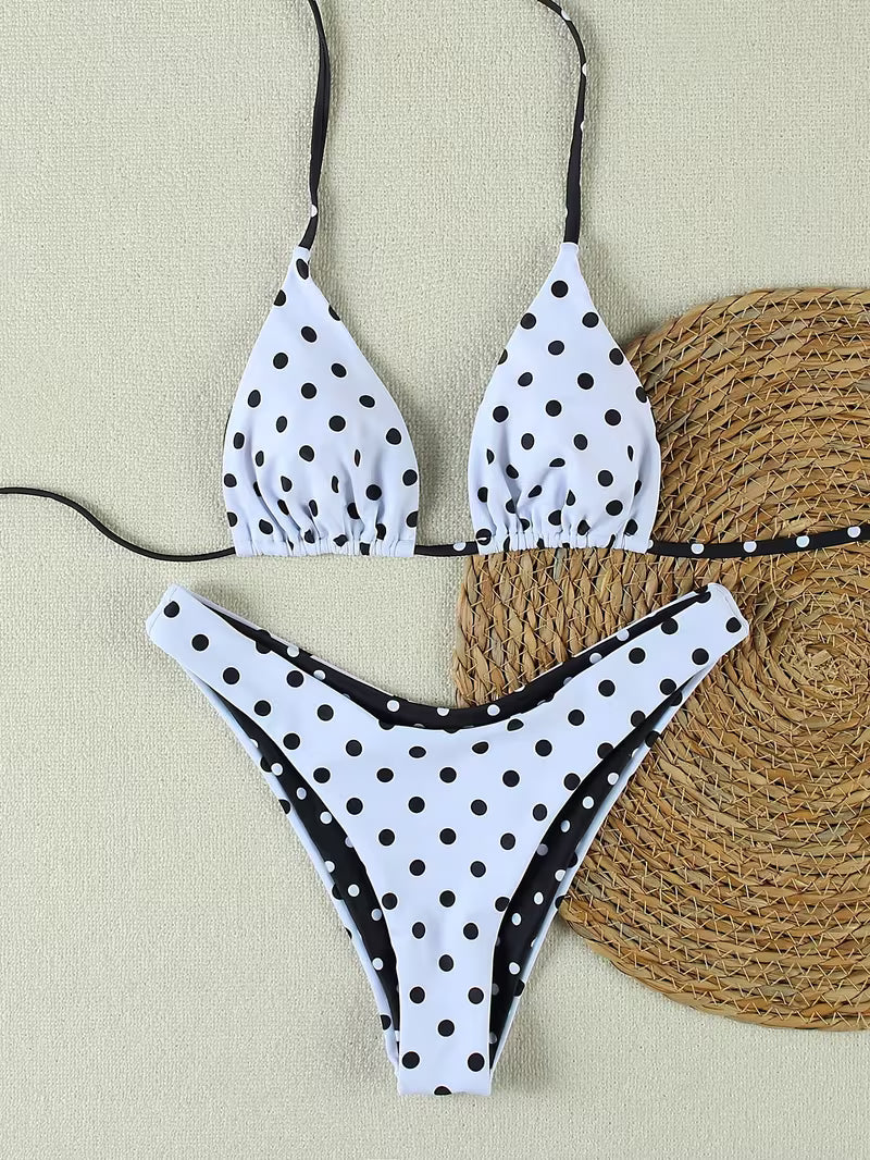 Bikini damskie halter – klasyczne kropki i lekka forma