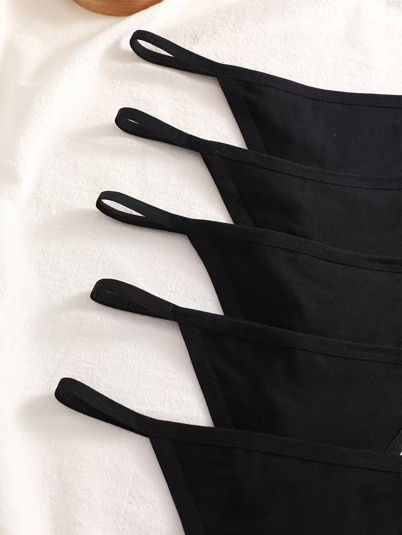 Zestaw 5 bawełnianych stringów – minimalistyczna czerń i codzienny komfort