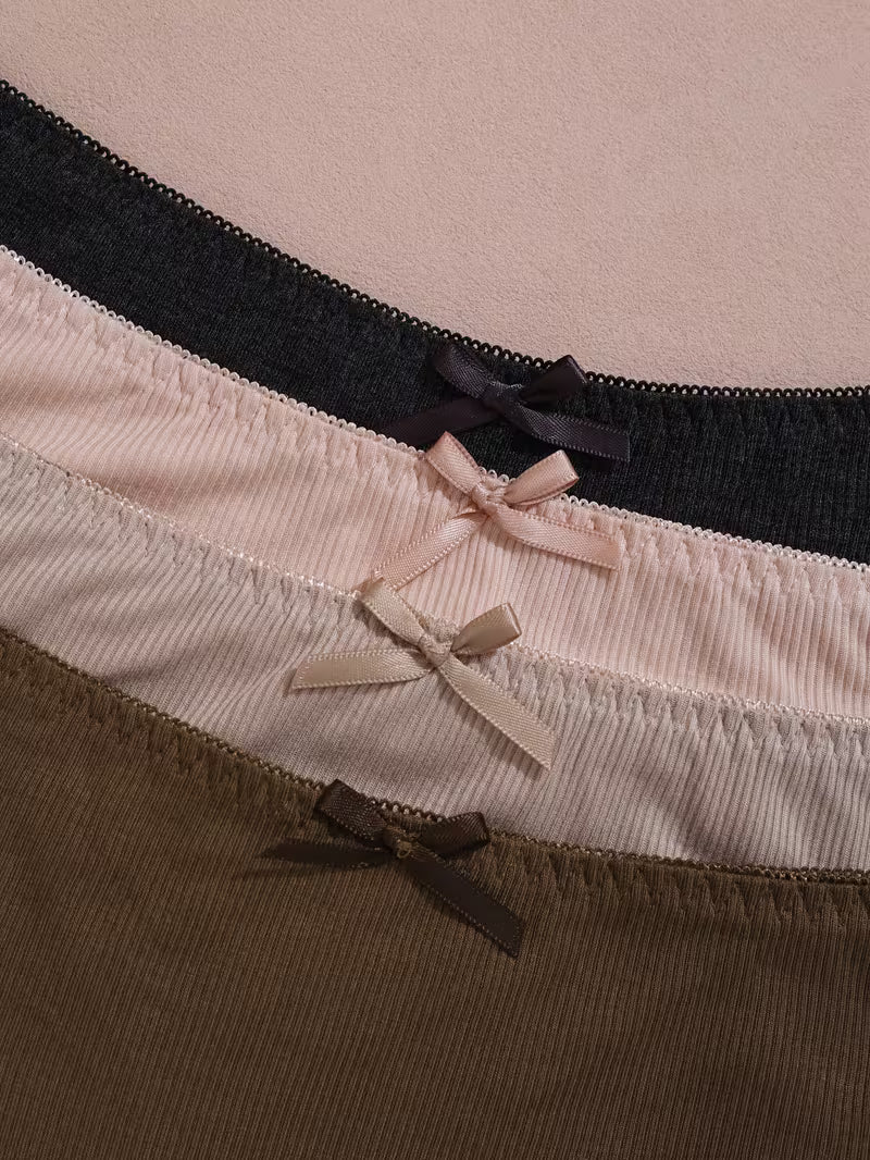 Zestaw 6 sztuk damskich majtek z niskim stanem – prążkowana faktura i subtelna kokarda