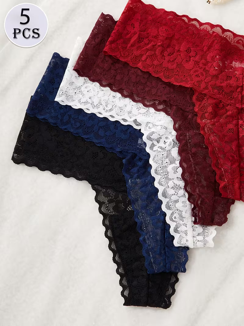 Zestaw 5 sztuk francuskich stringów koronkowych – subtelna zmysłowość