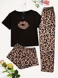 Casualowy komplet domowy damski 3-częściowy – wygodny zestaw z motywem leopard